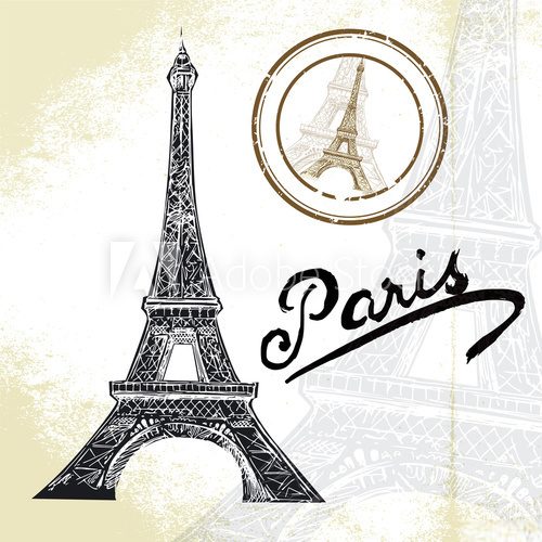 Fototapeta France, Paris - hand drawn Eiffel tower