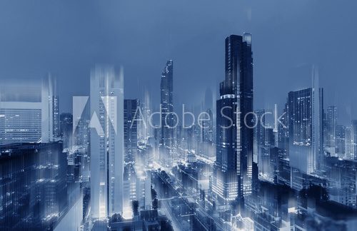 Fototapeta Futuristic blue Bangkok city, futuristic city background