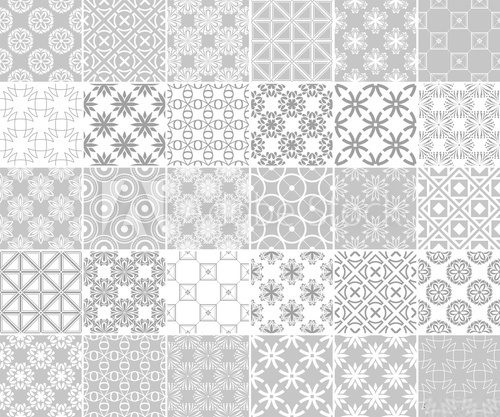Fototapeta Geometric and floral collection of seamless patterns. Gray and white backgrounds
