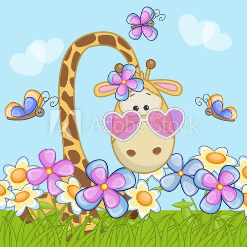 Fototapeta Giraffe with flowers