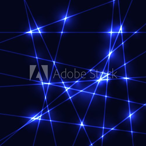Fototapeta Glow neon blue laser on dark background