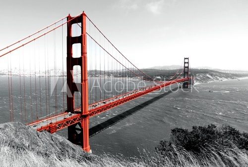 Fototapeta Golden Gate Bridge Red Pop on B&W