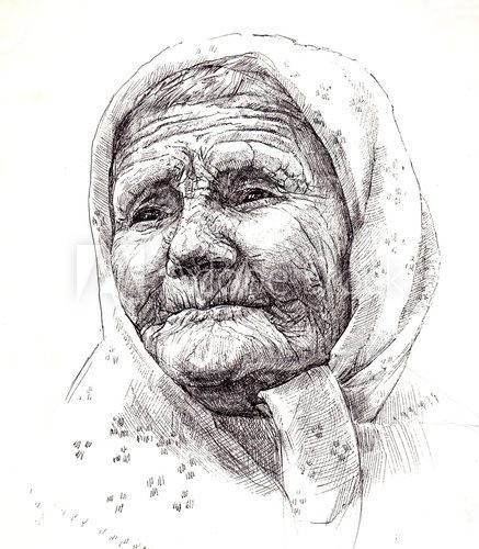Fototapeta graphically drawing old grandmother. portrait. graphic arts