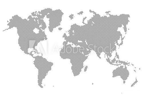 Fototapeta Gray Dotted world map isolated on background. Blank point templa