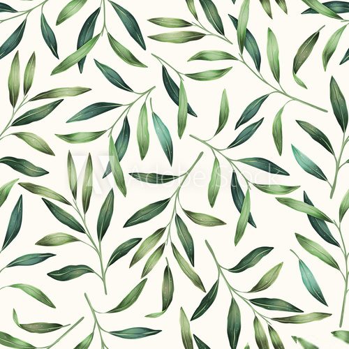 Fototapeta Green leaves seamless pattern