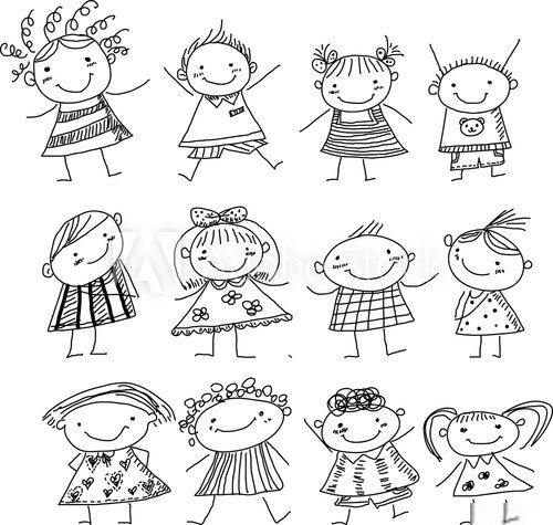 Fototapeta Group of sketch kids