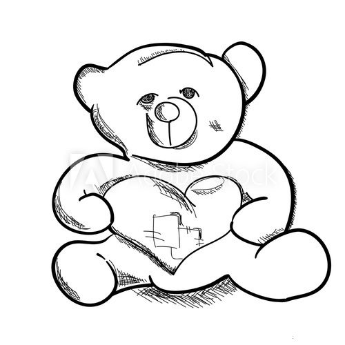 Fototapeta Hand draw simple sketch teddy bear vector illustration. Can be u
