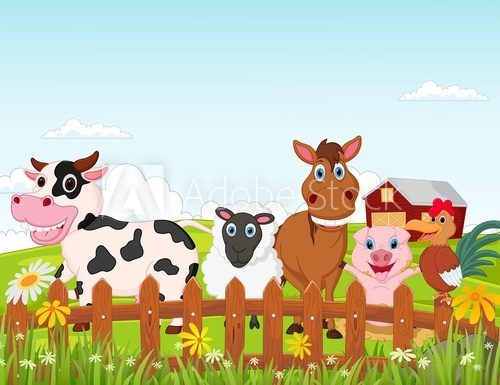 Fototapeta Happy farm animal cartoon collection