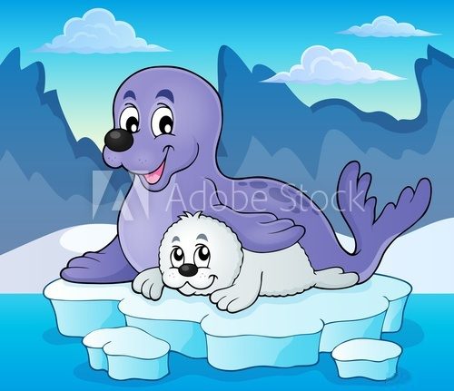 Fototapeta Happy seal with pup theme 2