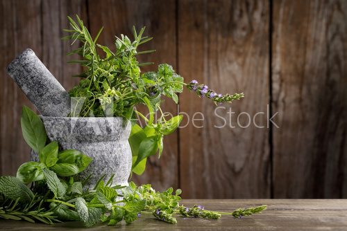 Fototapeta herbs in mortar