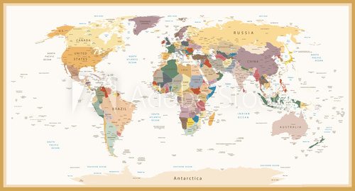 Fototapeta Highly Detailed Political World Map Vintage Colors