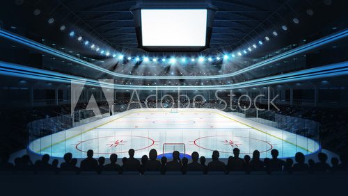 Fototapeta hockey stadium with spectators and blank cube text space