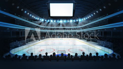 Fototapeta hockey stadium with spectators and blank cube text space