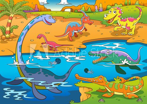 Fototapeta illustration of cute dinosaurs cartoon