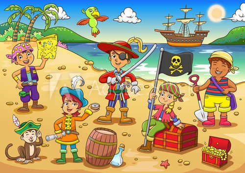 Fototapeta Illustration of pirate child cartoon.