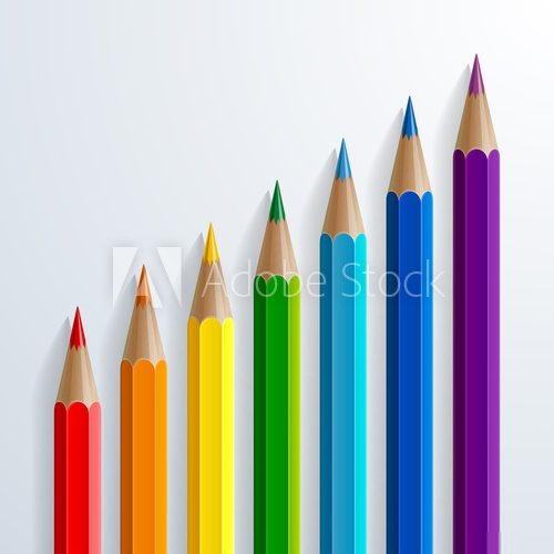 Fototapeta Infographic rainbow color pencils with realistic shadows diagonal growth chart on white background