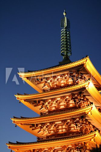 Fototapeta Japanese red pagoda in Asakusa temple at twilight