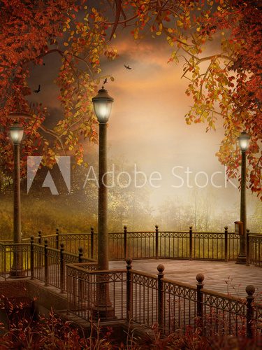 Fototapeta Jesienna sceneria z lampami