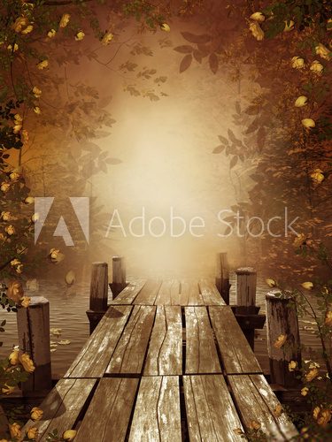 Fototapeta Jesienny krajobraz z drewnianym molo
