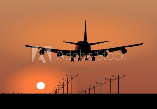 Fototapeta Jumbo Jet Sunset Landing Vector