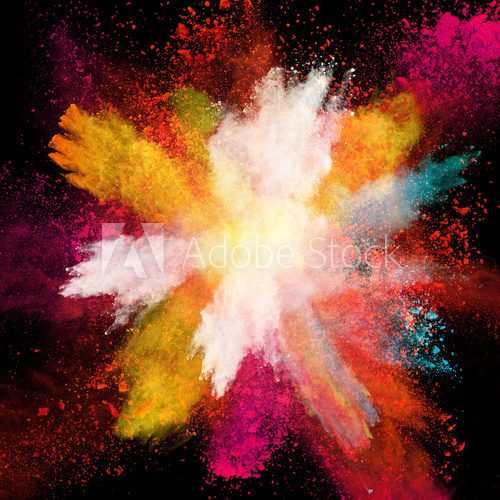 Fototapeta Launched colorful powder on black background