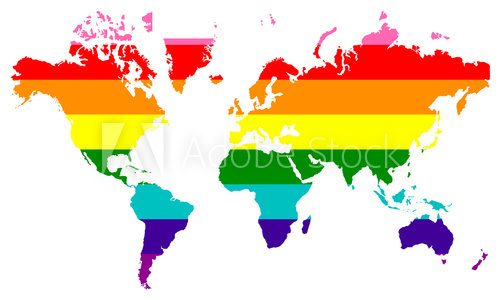 Fototapeta LGBT Flag over world map vector