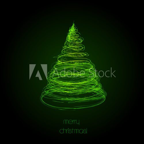 Fototapeta Light neon abstract christmas tree, easy all editable