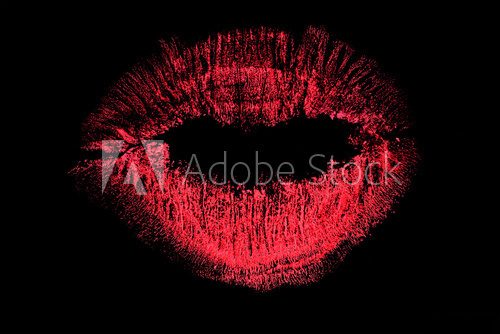 Fototapeta lips bright kiss track on black