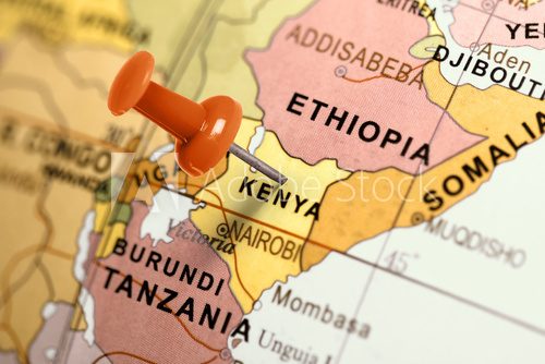 Fototapeta Location Kenya. Red pin on the map.