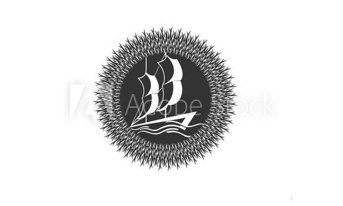 Fototapeta logo elements sailboat on the beach which was leaning against the port with the lawn by wodeol