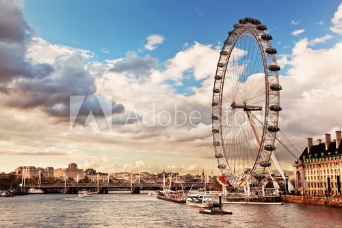 Fototapeta London, England the UK skyline. The River Thames