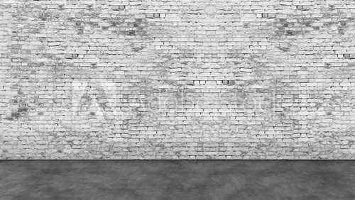 Fototapeta Long empty white brick wall and foreground