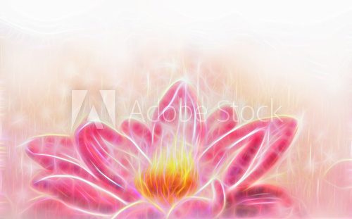 Fototapeta Lotus flower and white circle bokeh and white mist. Illustration collage fractal effect