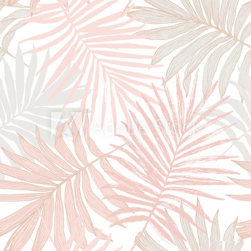 Fototapeta Luxurious botanical tropical leaf background in pastel blush pink colors.