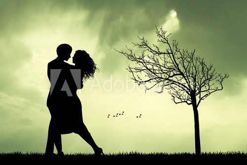 Fototapeta man and woman dance at sunset