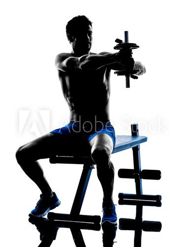 Fototapeta man exercising fitness weights Bench Press exercises silhouette
