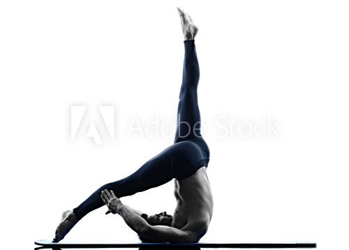 Fototapeta man pilates exercises fitness isolated
