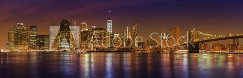 Fototapeta Manhattan skyline at night, New York City panoramic picture, USA