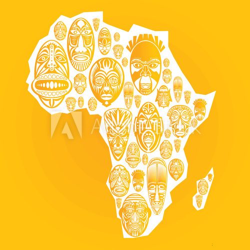 Fototapeta Map of Africa with vector tribal ethnic masks