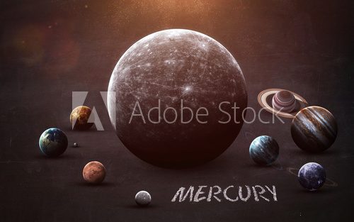 Fototapeta Mercury - High resolution images presents planets of the solar system on chalkboard. This image elements furnished by NASA