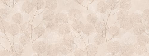 Fototapeta Minimalist beige botanical wallpaper, subtle leaf pattern on textured paper, elegant neutral floral background for interior design and stationary