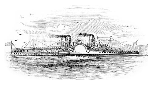 Fototapeta Mississippi Steamboat, vintage engraving.
