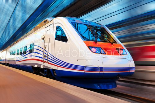 Fototapeta Modern high speed train with motion blur
