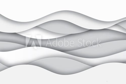 Fototapeta Modern paper art cartoon abstract white and gray  water waves. Realistic trendy craft style. Origami design template. Realistic trendy craft style.