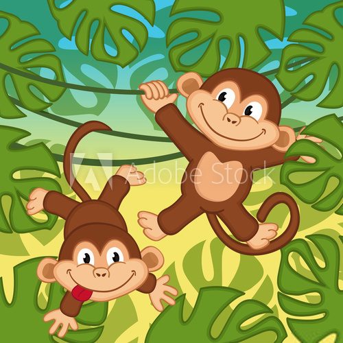 Fototapeta monkey in jungle - vector illustration, eps