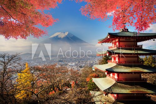 Fototapeta Mt. Fuji with fall colors in Japan.