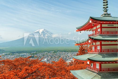 Fototapeta Mt. Fuji with fall colors in Japan.