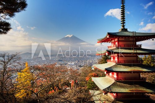 Fototapeta Mt. Fuji with fall colors in Japan.