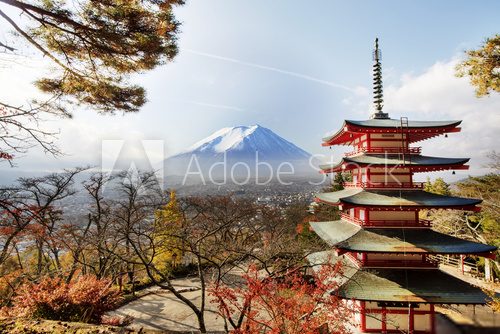 Fototapeta Mt. Fuji with fall colors in Japan.