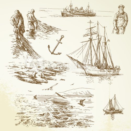 Fototapeta nautical set - hand drawn collection
